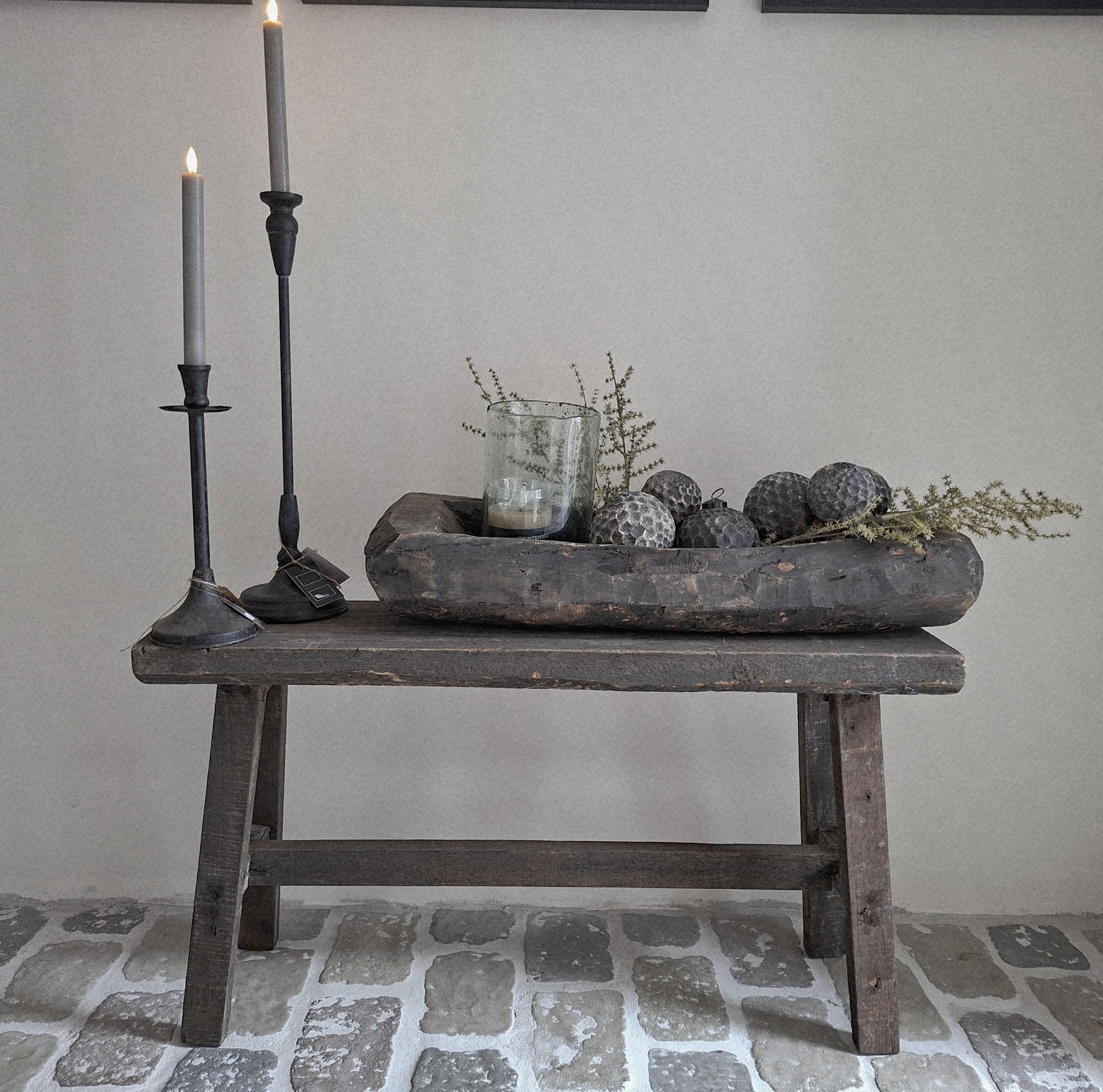 Aura Peeperkorn Old Farm Bench – Donkergrijs Landelijk Houten Bankje