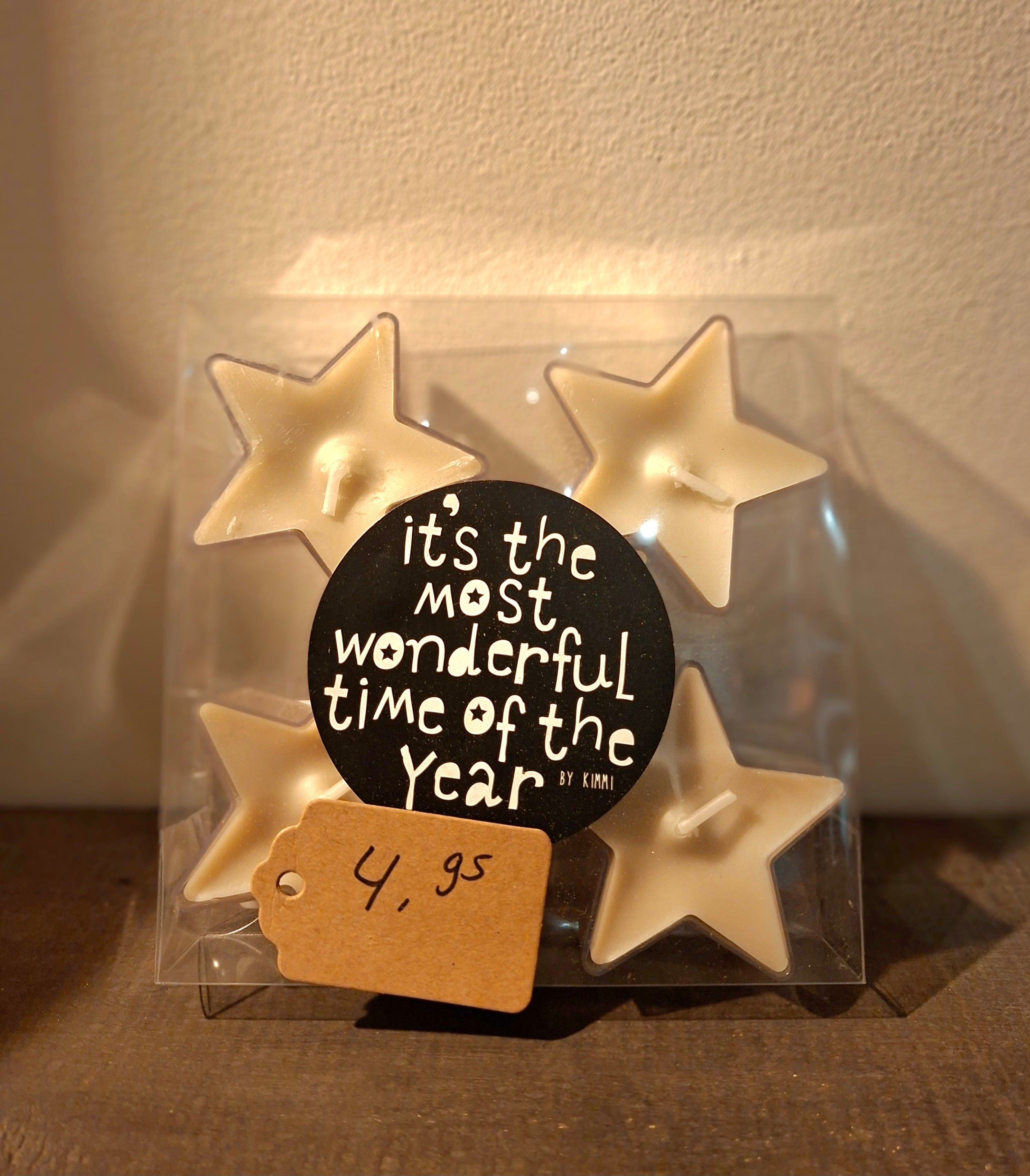 Beige kaarsjes in stervorm verpakt per 5