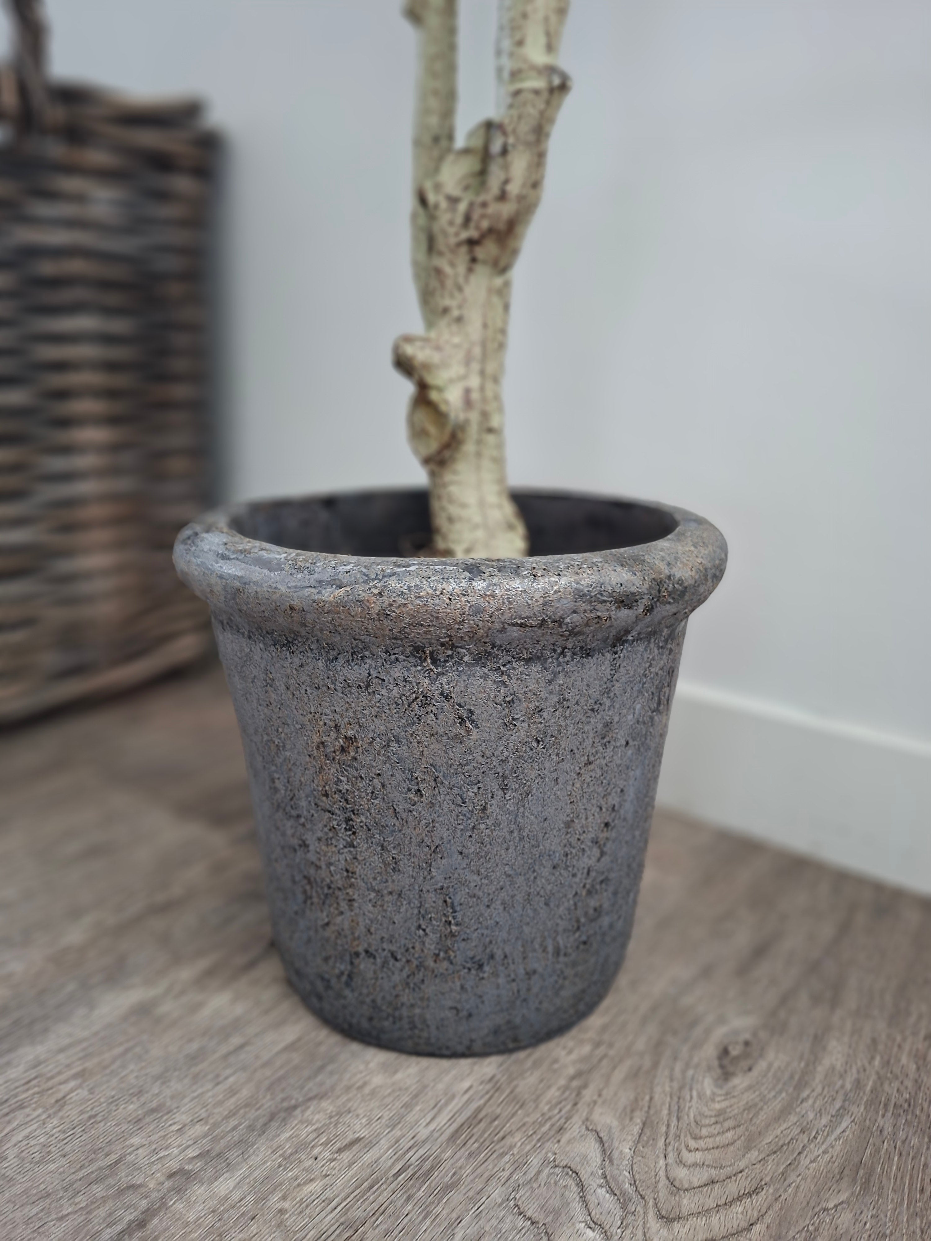 Donker grijze pot met een kleine dikkere rand