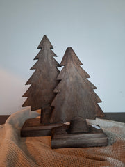 Houten kerstboompjes grijs